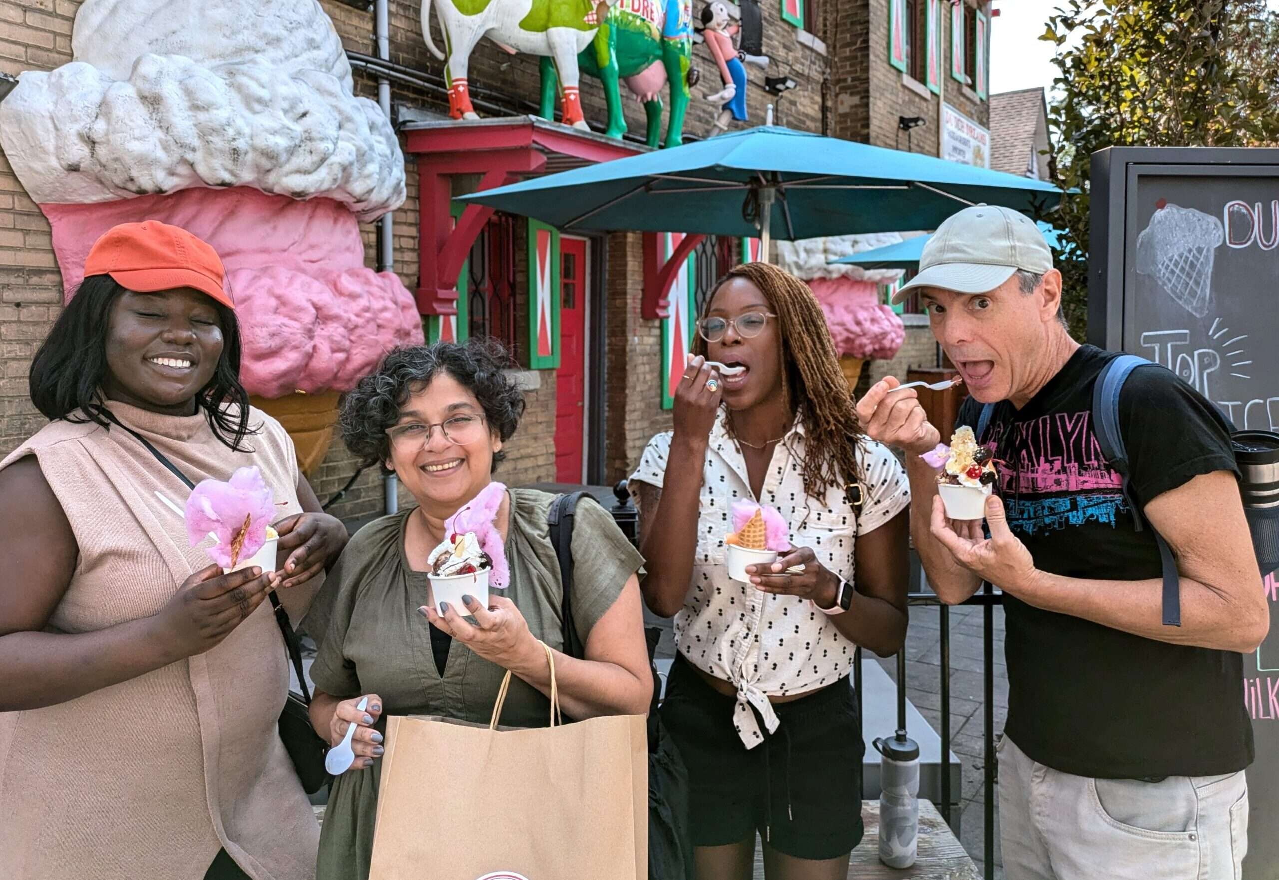 Friends eating ice cream on a Toronto food tour